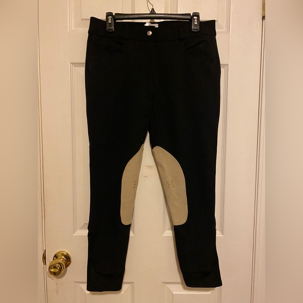 Hadley Knee Patch Breeches, mid-rise, 32R, black with tan patches